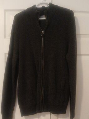 Denver Hayes Charcoal Full-Zip Knit Sweater